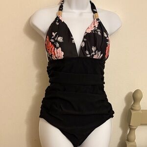 Floral Black One Piece Swimsuit